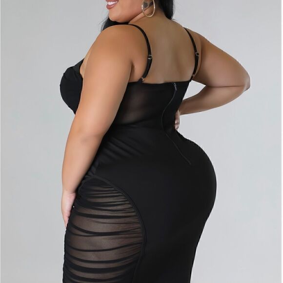 NWT plus Size Formal / Party/ Sexy Black Dress Ruched Sheer - Picture 5 of 10